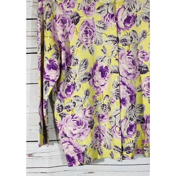 Pendleton Cardigan Sweater Womens Sz Medium Floral Silk Knit 3/4 Button Front - Picture 6 of 10